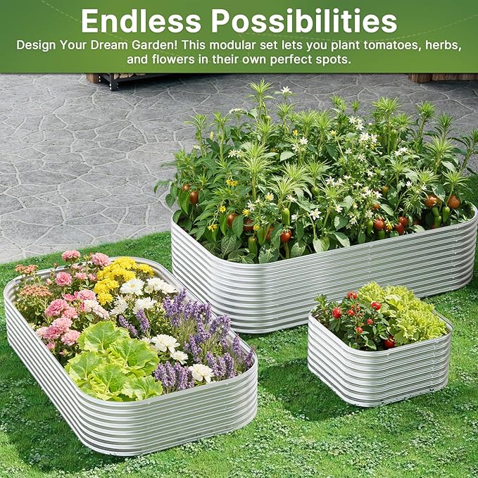 3 PCS Tall Galvanized Raised Garden Bed Outdoor, Metal Garden Bed for Vegetables, Above Ground Garden Box for Flower, Steel Raised Beds for Gardening - 4x2ft