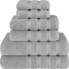 American Soft Linen Luxury 6 Piece Towel Set, 2 Bath Towels 2 Hand Towel 2 Washcloths, 600 GSM 100% Cotton Turkish Towels for Bathroom, Light Grey Towel Sets