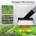 Walensee 3-in-1 Crack Weeder & Moss Remover Brush with 66.5-Inch Adjustable Handle, Weed Puller with 2 Replaceable Brush Heads and Scraper for Deck, Patio, Walkway, Driveway Crevice Cleaning Tool