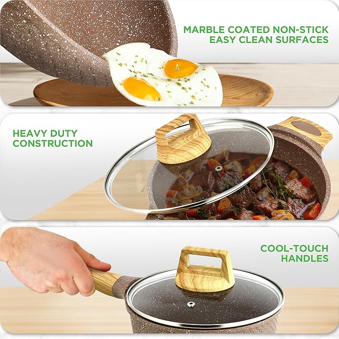 Nutrichef 22-Piece Maroon Marble Non-Stick Cookware and Bakeware Set - Professional Home Kitchen Collection with Multi-Sized Pots, Pans, and Heat-Resistant Tools