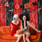 8 Pack Halloween Party Supplies, 3.28 FT x 7.05 FT Red and Black Foil Streamer, Metallic Fringe Curtains Tinsel Backdrop Party Streamer, Hanging Halloween Decorations Casino Party Decor