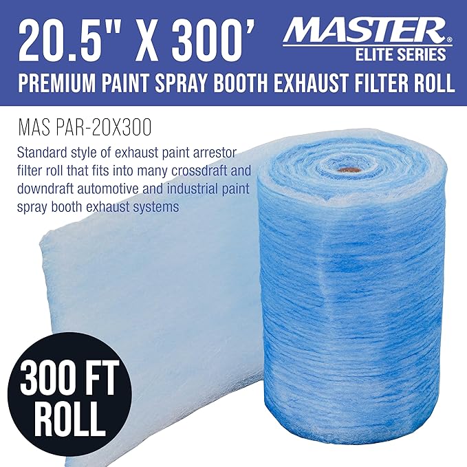 Master Elite Premium Paint Spray Booth Exhaust Filter Roll, 20.5" x 300' - 18 Gram Heavy-Duty Fiberglass Paint Arrestor - Captures Traps Overspray Paint Particles in Auto Car Autobody Refinish Booths