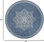 Unique Loom Outdoor Traditional Collection Area Rug - Antique (10' Round Blue/Ivory)
