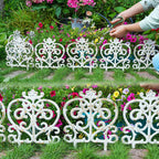 Sungmor Decorative Cast Iron Garden Edging, 4 Pack Rustic White Victorian Garden Edging Landscape Border, Vintage Metal Yard Stake Low Picket Fence, 11.8" Tall Outdoor Flower Bed Lawn Fence Panels