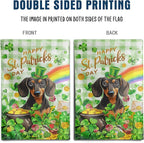 Dachshund St Patricks Day Garden Flag Dog St Patrick's Day Yard Flags for Outside 12x18 Double Sided Buffalo Plaid Shamrock Flag Small Outdoor Rainbow St Patrick's Decor