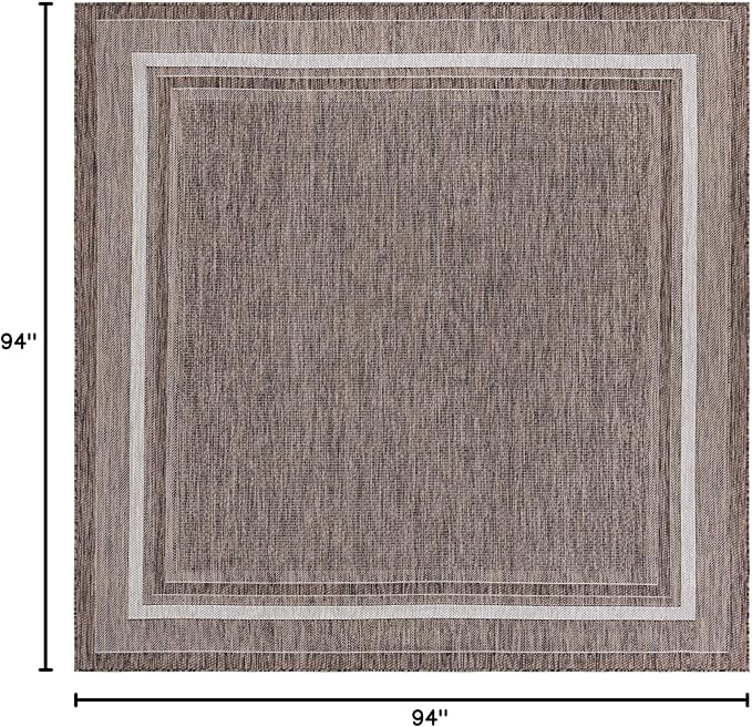 Unique Loom Outdoor Border Collection Area Rug - Soft Border (7' 10" Square Brown/Ivory)