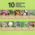 Organic Cold Hardy Fall & Winter Seeds Variety Pack - 10 Individual Packs - 2026 Season - Caulifower, Turnip, Kale, Carrots and More! for Indoor & Outdoor Planting (Non-GMO, Certified Organic)