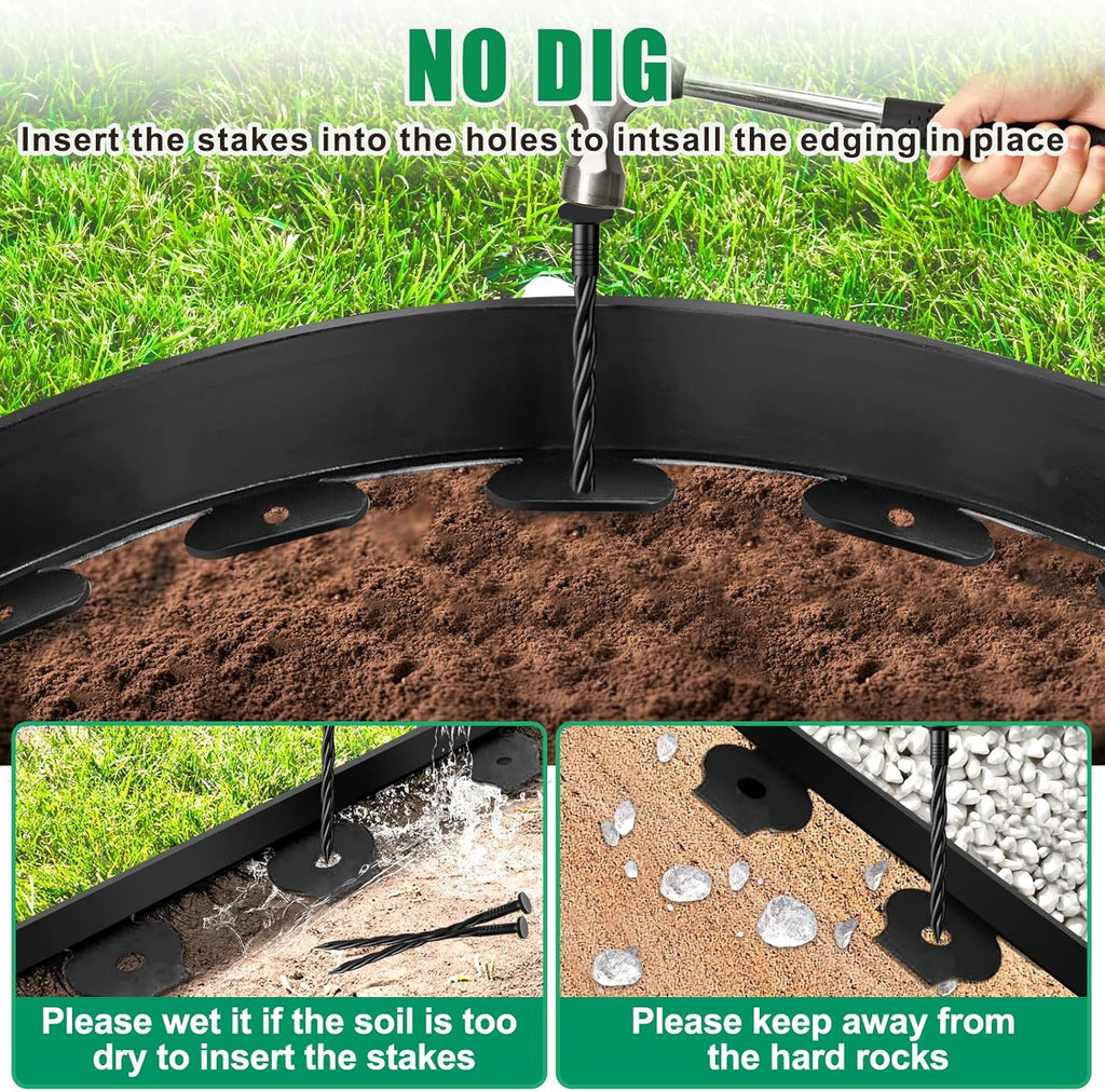 Landscape Edging - 2” x 80’ Garden Edging Border with 90 Stakes, 0.15" Thick No Dig Lawn Edging for Landscaping for Garden Bed, Yard, Flower Bed Border Edging with Connector for Outdoor