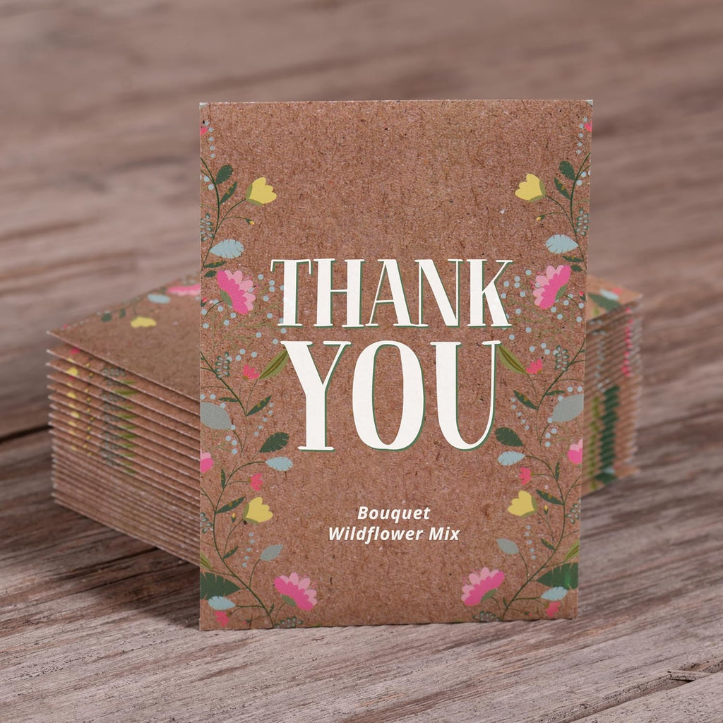 Bentley Seed Co. Thank You Natural Brown - Bouquet Wildflower Seed Packets - 25 Seed Packs - Perfect Eco-Friendly Gift for Gardeners & Friends - Non GMO Seeds