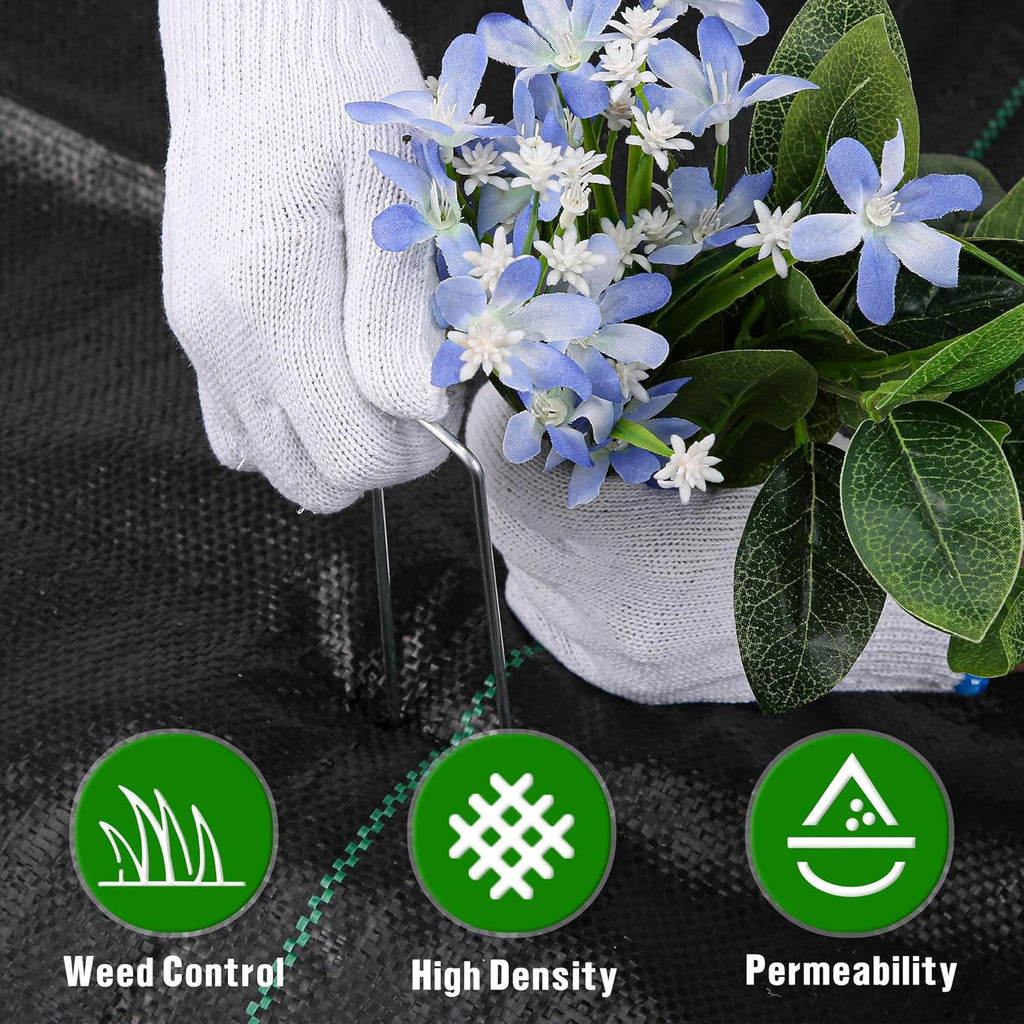 1.3FT x 50FT Weed Barrier Landscape Fabric Heavy Duty, 3.2oz Premium Gardening Weed Control Mat with 10 U-Shaped Securing Pegs, Ground Cover for Garden Beds, Farming, Underlayment, Commercial Driveway