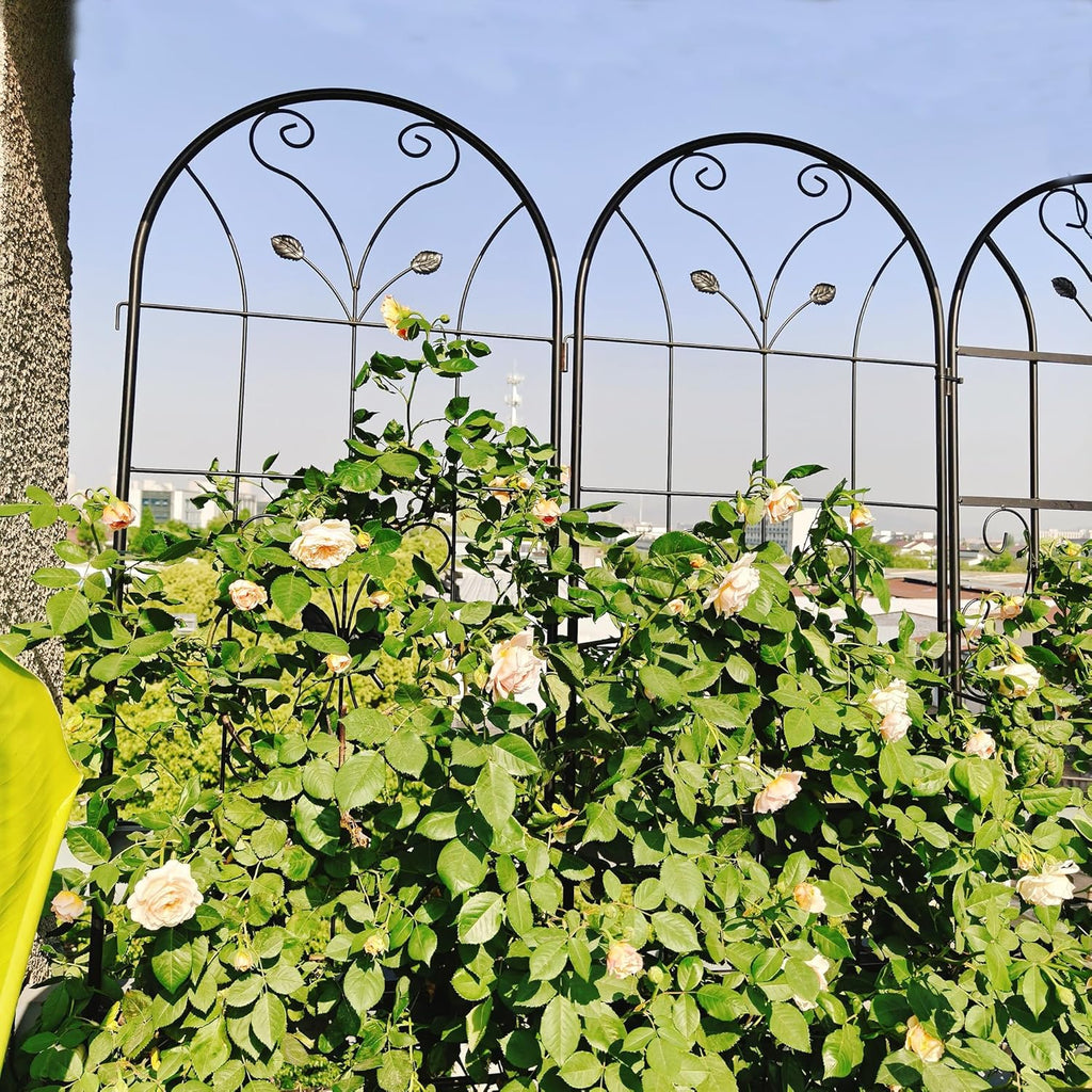 4 Pack Metal Garden Trellis 86.7" Tall Outdoor Climbing Plant Support for Roses, Flowers, Rustproof Durable Black Galvanized Tube, Lawn Garden Fence Decor Screen (4, Daisy-86.7" H)