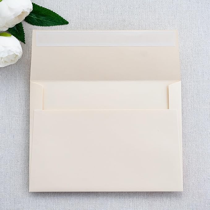 PONATIA 50 PCS 5x7 Envelopes, Self- Adhesive Cream A7 Envelopes for Weddings, Invitation Cards, Photos, Postcards, Greeting Cards Mailing, Baby Shower, Graduation, Christmas Gift Cards