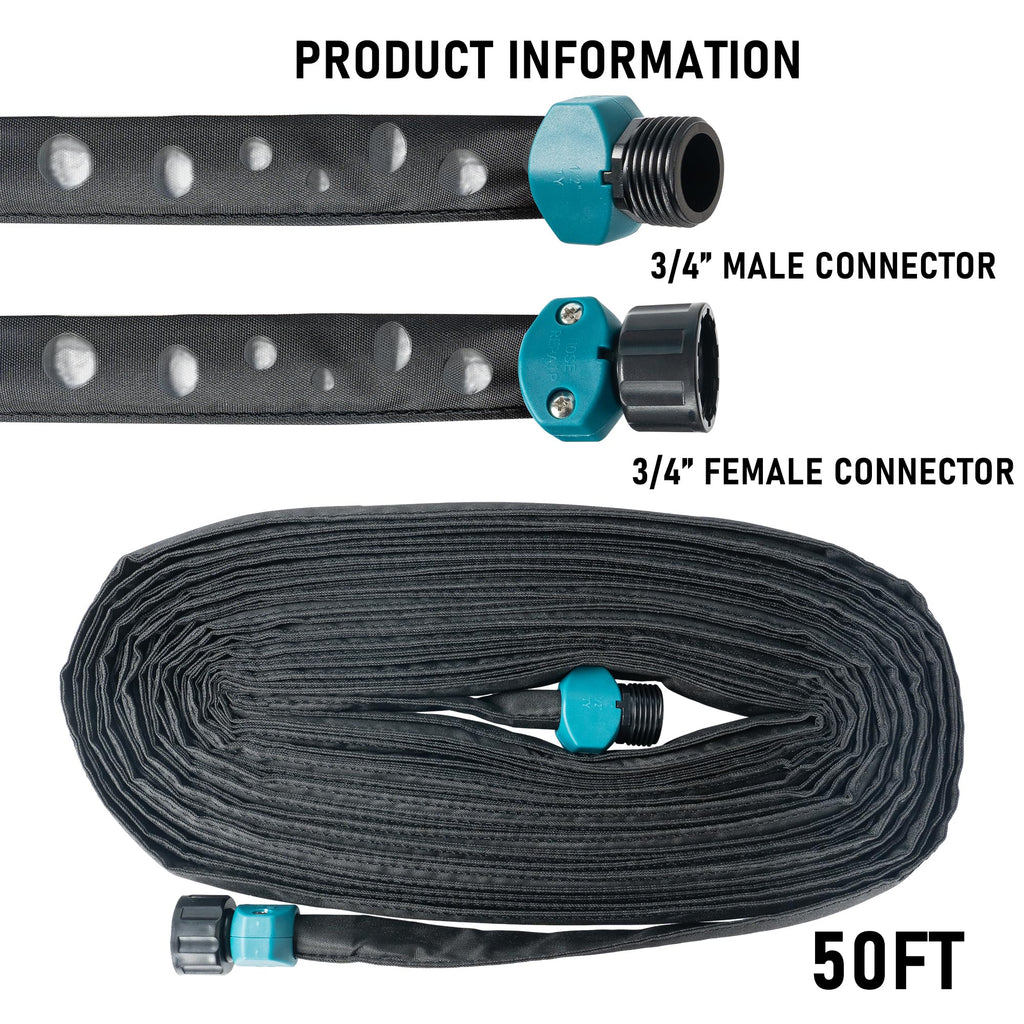Hourleey Flat Soaker Hose 100 FT for Garden, 100' (50FT x 2) Linkable Consistent Drip Irrigation Hose, Leak-free Dual-layer Design Saving 80% Water Garden System Water Hose with Holes