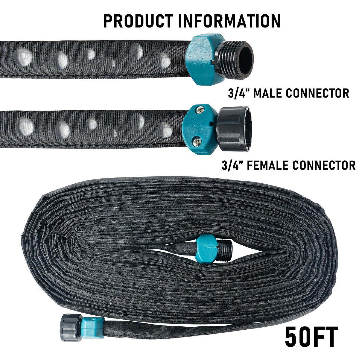 Hourleey Flat Soaker Hose 100 FT for Garden, 100' (50FT x 2) Linkable Consistent Drip Irrigation Hose, Leak-free Dual-layer Design Saving 80% Water Garden System Water Hose with Holes