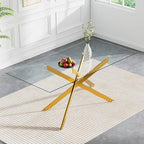 60" Rectangular Glass Dining Table Modern Kitchen Glass Top Table for 6 with Gold Metal Legs, Clear Dining Table Kitchen Table for Home Office Dining Room