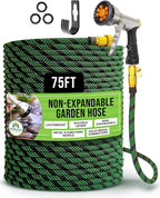 Garden Hose 75 ft, Lightweight, Sturdy Metal Nozzle 9 Spray, Heavy Duty, Leakproof Flexible Water Hose, Durable Multiple Layers, Solid Brass Connectors