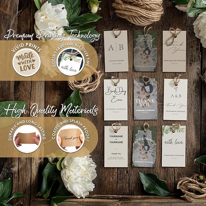 Custom Gift Tags for Wedding Favors - Personalized Thank You Hang Tags for Wedding Bridal Shower