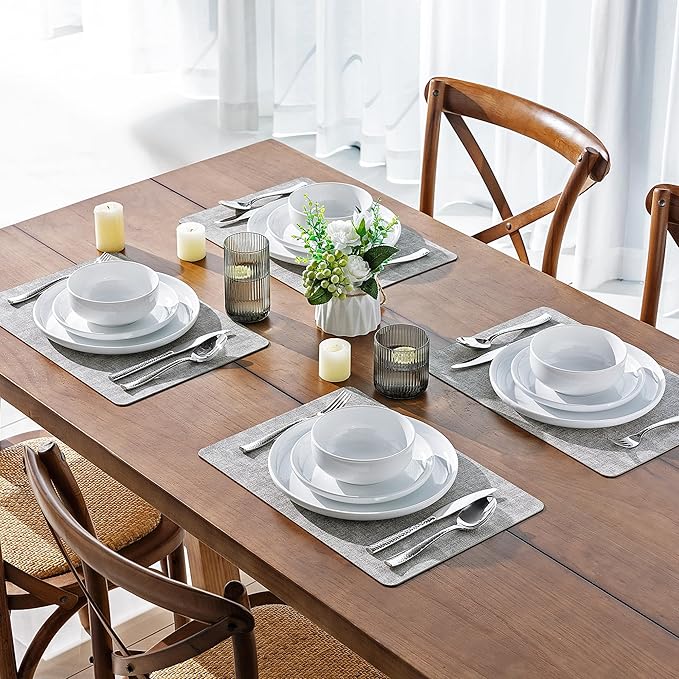 GBHOME Ceramic Dinnerware Sets, 12 Pieces Stoneware Dinnerware Set, Plates and Bowls Sets, Dishwasher & Microwave Safe Dishes | Service for 4 -White
