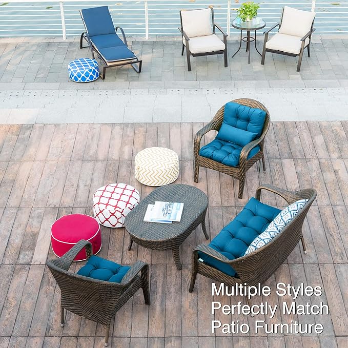 QILLOWAY Outdoor Chair Cushion for Patio Furniture, Waterproof Patio Cushions Set of 4 with Ties, Fade Resistant Replacement Pads for Outdoor Rocking Chairs,Peacock Blue