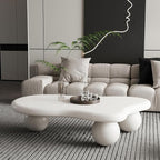 47 Inch Cloud Shaped Coffee Table with 3 Ball Legs for Living Room Cream White