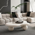 40 Inch Cloud Shaped Coffee Table with 3 Ball Legs for Living Room Cream White
