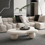40 Inch Cloud Shaped Coffee Table with 3 Ball Legs for Living Room Cream White