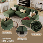 Furmax Sectional Couches for Living Room, U-Shaped Sofa Couch with Linen Fabric, 4 Seat Sofa Set with Double Chaise for Apartment (Fabric, Green)