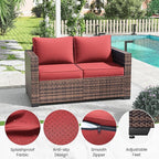 Amopatio Patio Loveseat, Outdoor Furniture 2-Seat Wicker Porch Furniture Outdoor Couch Sofa with Water-Resistant Cover & Non-Slip Cushions, Premium Patio Set,Burgundy