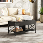 WLIVE Coffee Table, 41.3" Lift Top Coffee Table with 4 Wheels, Hidden Compartment, Storage Shelf and Lift Tabletop for Living Room, Reception Room, Black