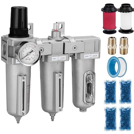 NANPU 1/2" NPT Industrial Grade 3 Stage Air Drying System - Particulate Filter, Coalescing Filter, Desiccant Dryer & Air Regulator, Metal Bowl, Manual Drain, Suitable for Paint Spray＆ Plasma Cutter