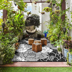 GENIMO Outdoor Rug Waterproof for Patio Decor, 9' x 12' Reversible Plastic Straw Floral Camping Carpet, Large Area Rugs Mats for RV, Camper, Deck, Balcony, Porch, Beach, Picnic, Mix-Black & White
