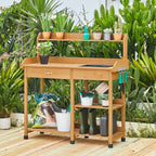 Yaheetech Potting Bench with Sink & Drawer, Outdoor Gardening Table, Wood