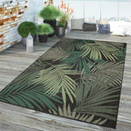 Indoor & Outdoor Rug Flat-Weave Jungle Floral Palm Trees Design Black Green, Size: 6'7" x 9'6"