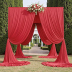 20ft x 15ft Red Wrinkle Free Backdrop Curtains for Parties,Silky Polyester Fabric Wedding Ceiling Drapes, 4 Panels 15ft Photo Back Drop Drapes for Baby Shower Photography Stage Background Cloth