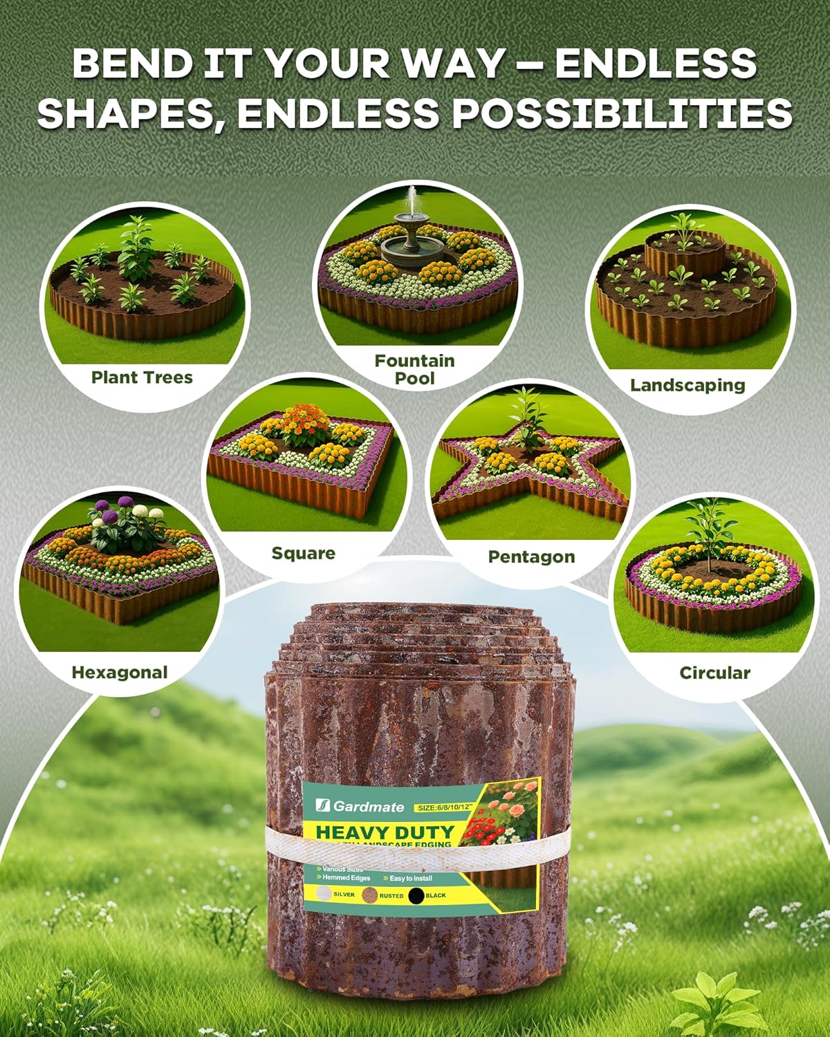 Corrugated Metal Garden Edging, Sturdy Rusty Garden Edging Border for DIY Flower Bed, Lawn and Landscape Edgings, Hemmed Edges Design, Easy Installation with Garden Gloves (12in*40FT)