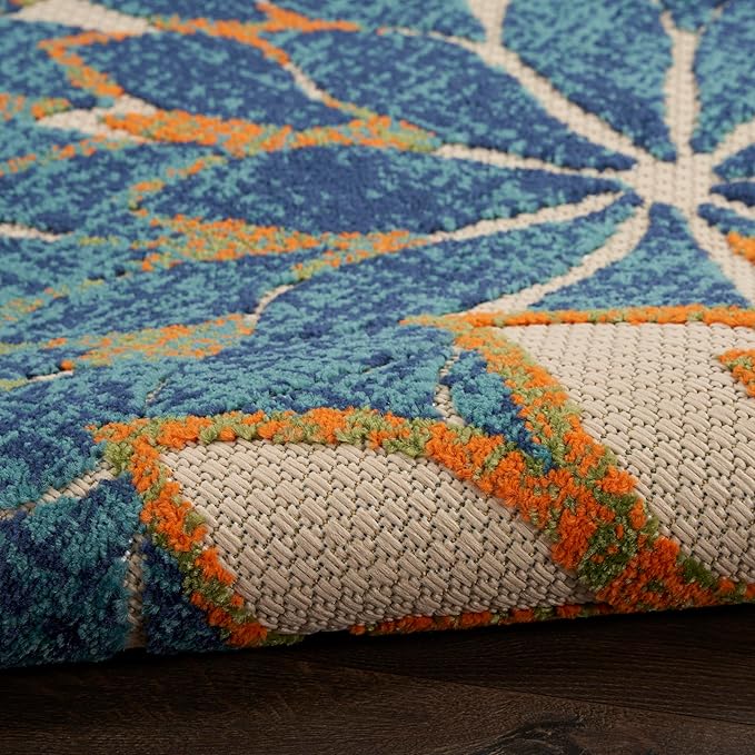 Nourison Home Aloha Indoor/Outdoor Blue Green 9' x 12' Area Rug, Easy Cleaning, Non Shedding, Bed Room, Living Room, Dining Room, Backyard, Deck, Patio (9x12)