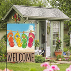 AVOIN colorlife Summer Beach Flip-flop Garden Flag 12x18 Inch Double Sided, Welcome Seasonal Holiday Burlap Yard Outdoor Decoration