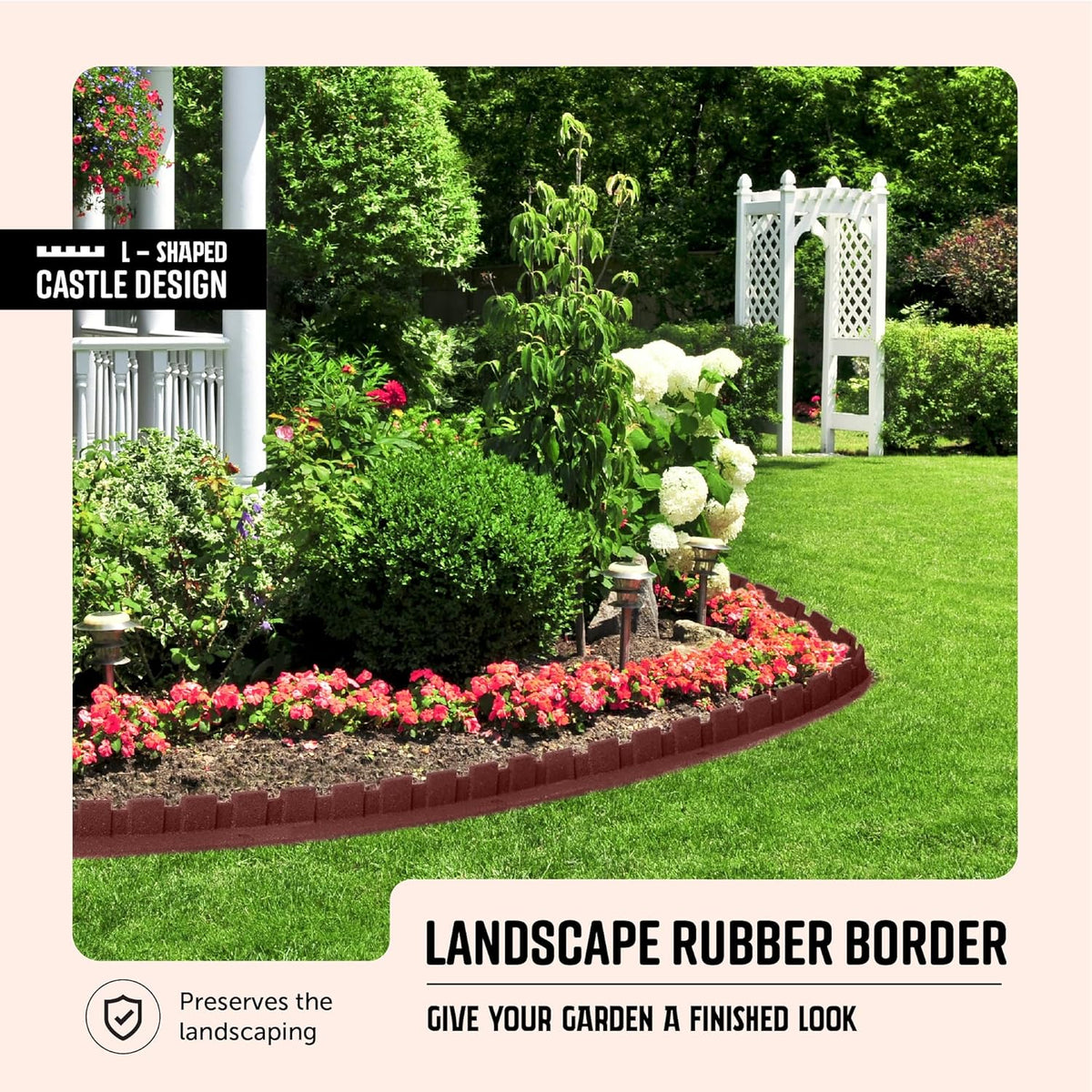 Playsafer L-Shaped Flexible Rubber Castle Edger for Lawns Landscaping and Playgrounds | Easy No Dig Installation (6 Pack, Red)