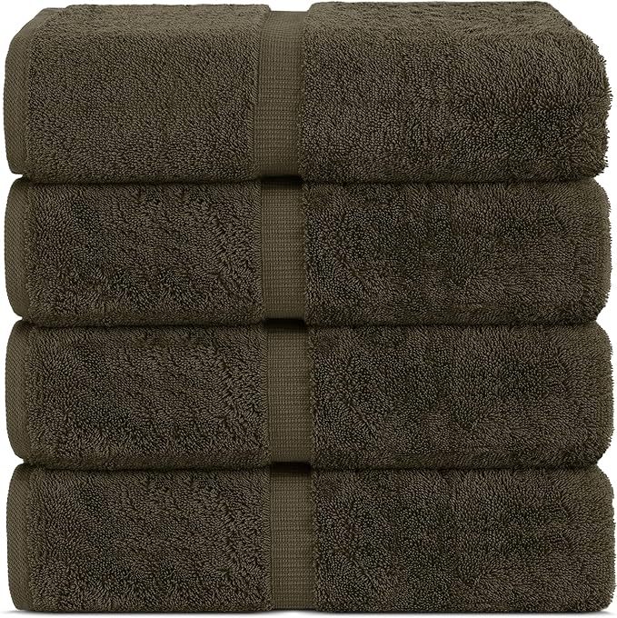 Chakir Turkish Linens 100% Cotton Premium Turkish Towels for Bathroom | 30'' x 60'' Large Bath Towels (4 Piece, Cocoa)