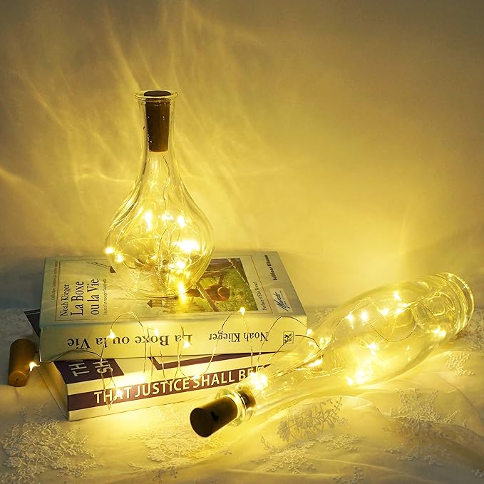 Wine Bottle Lights with Cork, 12 Pack Battery Operated 12 LED Cork Shape Silver Wire Colorful Fairy Mini String Lights for DIY, Party, Christmas, Halloween,Wedding Decor (Warm White)