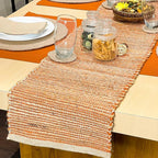 Chardin home Natural Jute Table Runner 13x72 Inch – Vintage Boho Rustic Table Decor – Handwoven Table Runner in Natural Jute and Rust Orange – Farmhouse Dining or Console Table Accent