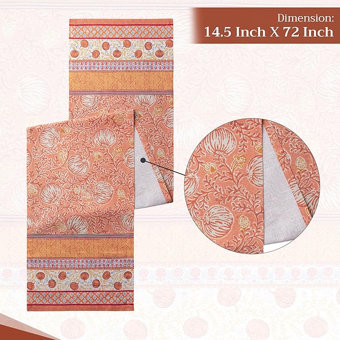 Maison d' Hermine Table Runner 100% Cotton Single Layer Table Runners 72 inches Long for Thanksgiving Christmas Decorations Home Kitchen Dining Party Wedding (Harvest Festival, 14.5" x 72")