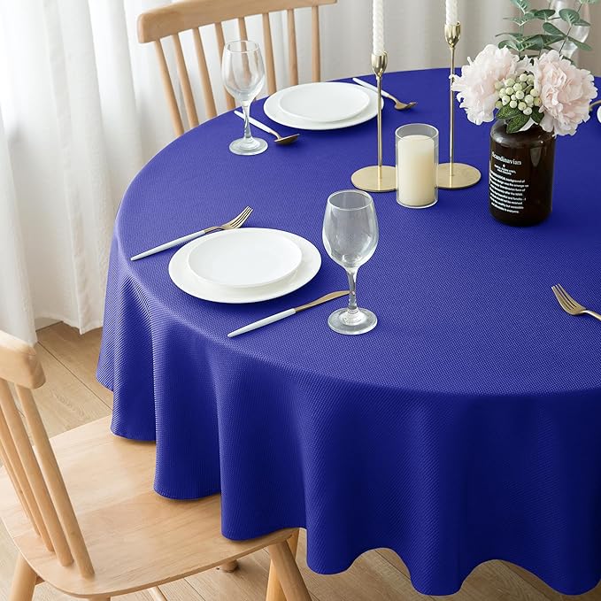 Biscaynebay Textured Fabric Round Tablecloths 70", Royal Blue Water Resistant Table Cloth Circle Folding Table Covers for Dining, Kitchen, Wedding, Parties etc. Machine Washable