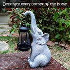 Elephant Solar Garden Statues,Resin Elephant Figurine Decorations with Solar Lights Lantern, Outdoor Elephant Decor Art for Lawn,Yard, Unique Housewarming Gift for Garden Home, VY-0617