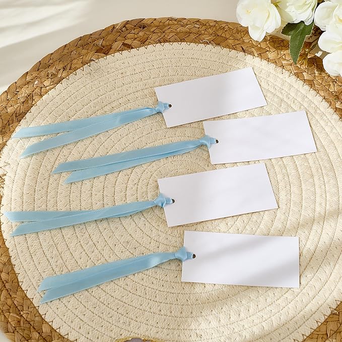 60pcs Wedding Banquet Place Cards for Table Setting.Name Table Cards .Name Cards with Ribbons. Can be Used for Wedding Banquet Table Decoration and Present Tags for Parties (Sky Blue)