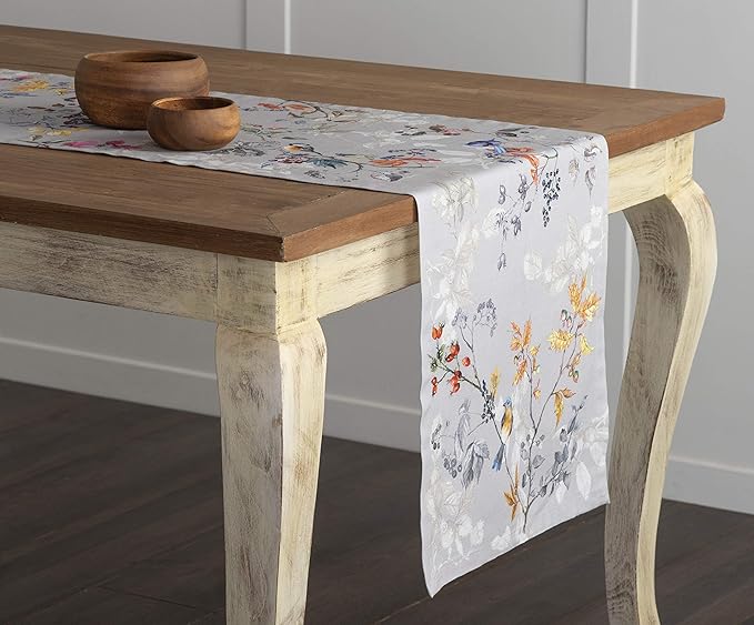 Maison d' Hermine Table Runner 100% Cotton Single Layer Table Runners 48 inches Long for Thanksgiving Christmas Decorations Home Kitchen Dining Party Wedding (Equinoxe - Grey, 14.5" x 48")