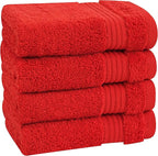 Cotton Paradise 100% Cotton Turkish Washcloth Set for Bathroom, 4 Piece Soft Absorbent Small Hand Face Towels Wash Rags, Red