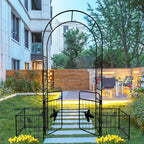 Metal Garden Arbor Arch with Gate and Plant Box, 86.6" H Garden Trellis Wedding Arch Party Decoration for Outdoor Lawn Climbing Plants Support Roses Vines (Bird)