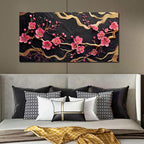CANEITO Flower Wall Art for Bedroom, Plum Blossom Tree Canvas Wall Decor for Living Room, Red Black and Gold Picture Print Artwork for Office, Size 40 x 20 Inches