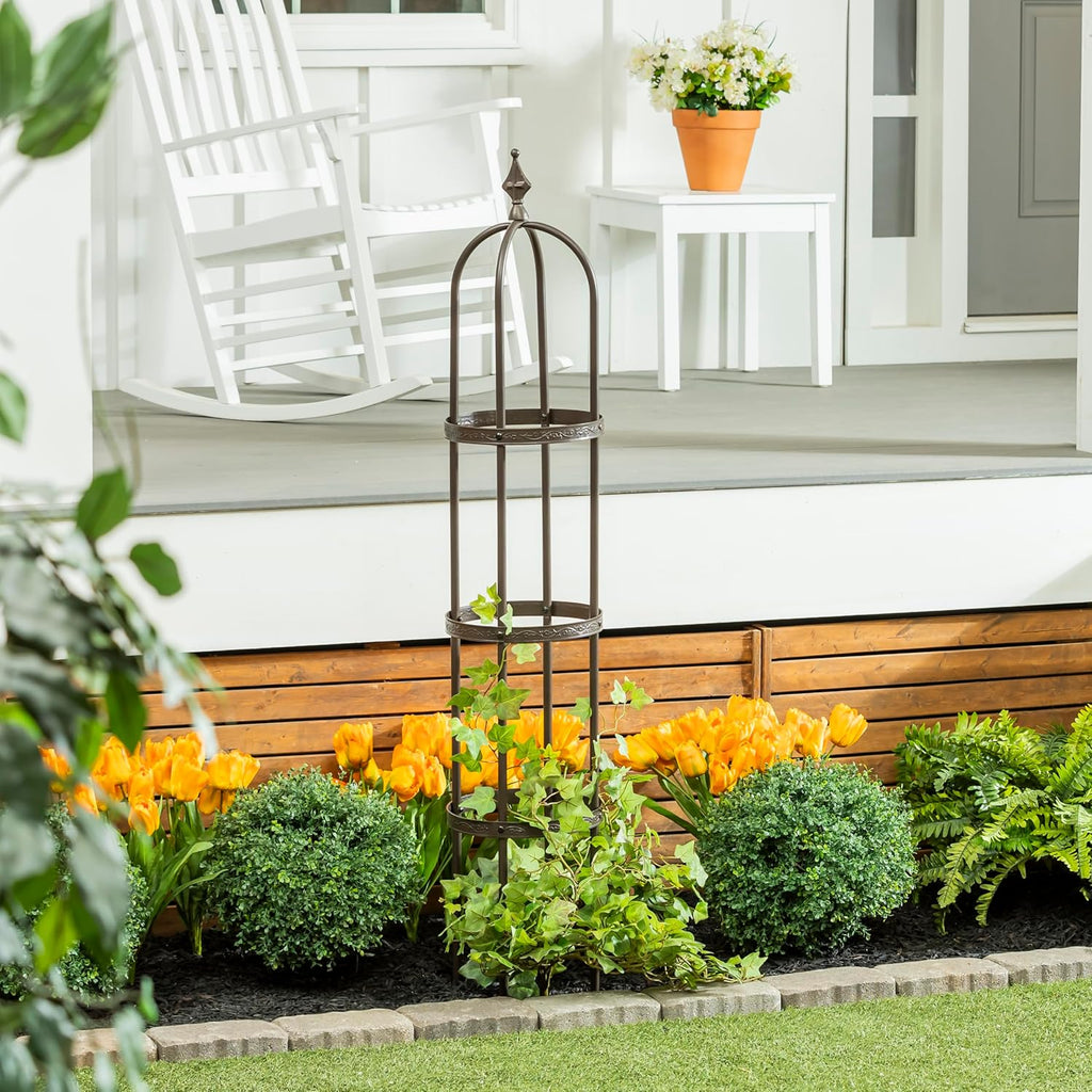 Evergreen Garden 5 ft Metal Garden Obelisk Trellis for Climbing Plants Vines, Clematis & Flowers | Outdoor & Indoor Plant Trellis for Potted Plants | Floral Pattern Arch Trellis (Antique Copper)